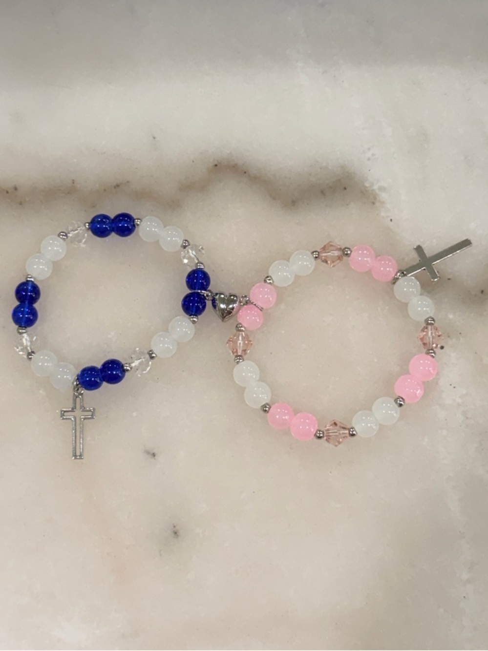 Mommy & Me Beaded Cross Stretch Bracelets - Blue & Pink